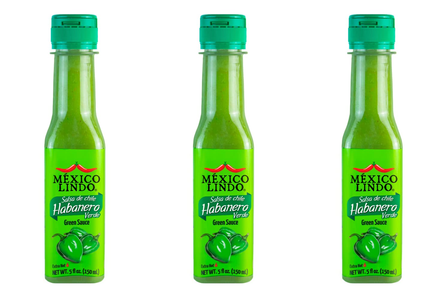 Mexico Lindo Green Habanero Hot Sauce | Real Green Habanero Chili Pepper | 75,900 Scoville Level | Enjoy with Mexican Food, Seafood & Pasta | 5 Fl Oz