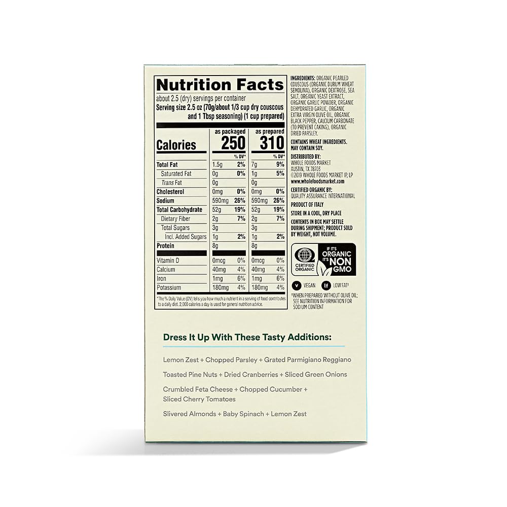 365 by Whole Foods Market, Organic Pearled Couscous Garlic Olive Oil, 5.8 Ounce