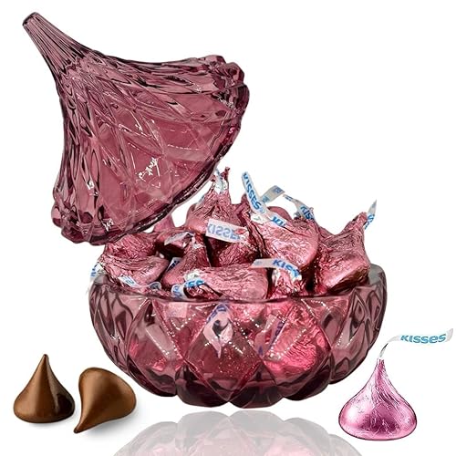 Hershey PINK Kisses VALENTINE'S DAY - 1 Pounds Hershey Kisses with Blush/Pink Crystal Hersheys Kiss Candy Dish - Individually Wrapped Hershey Kisses