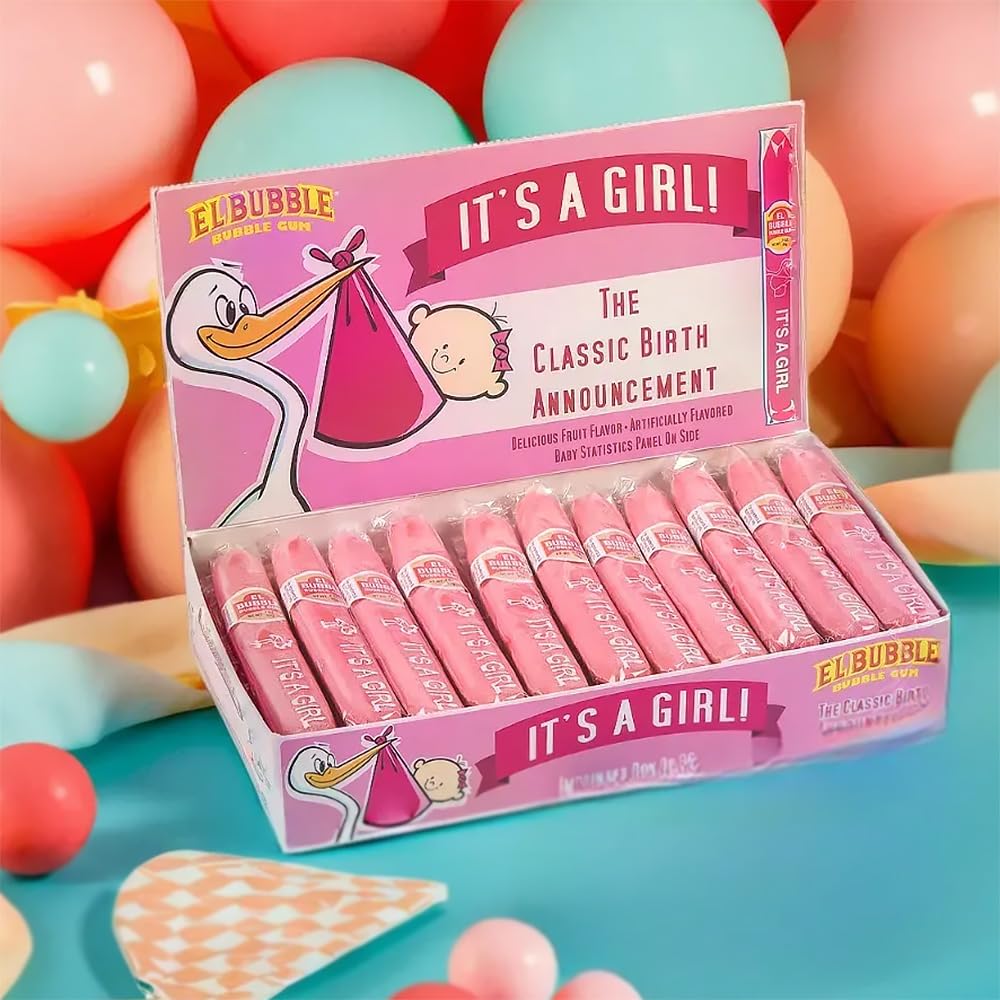 Fun Express It's A Girl Bubble Gum Cigars - Pink Baby Shower Favors for Guests 36 Pack | Gender Reveal Party Favors & Prizes | Individually Wrapped