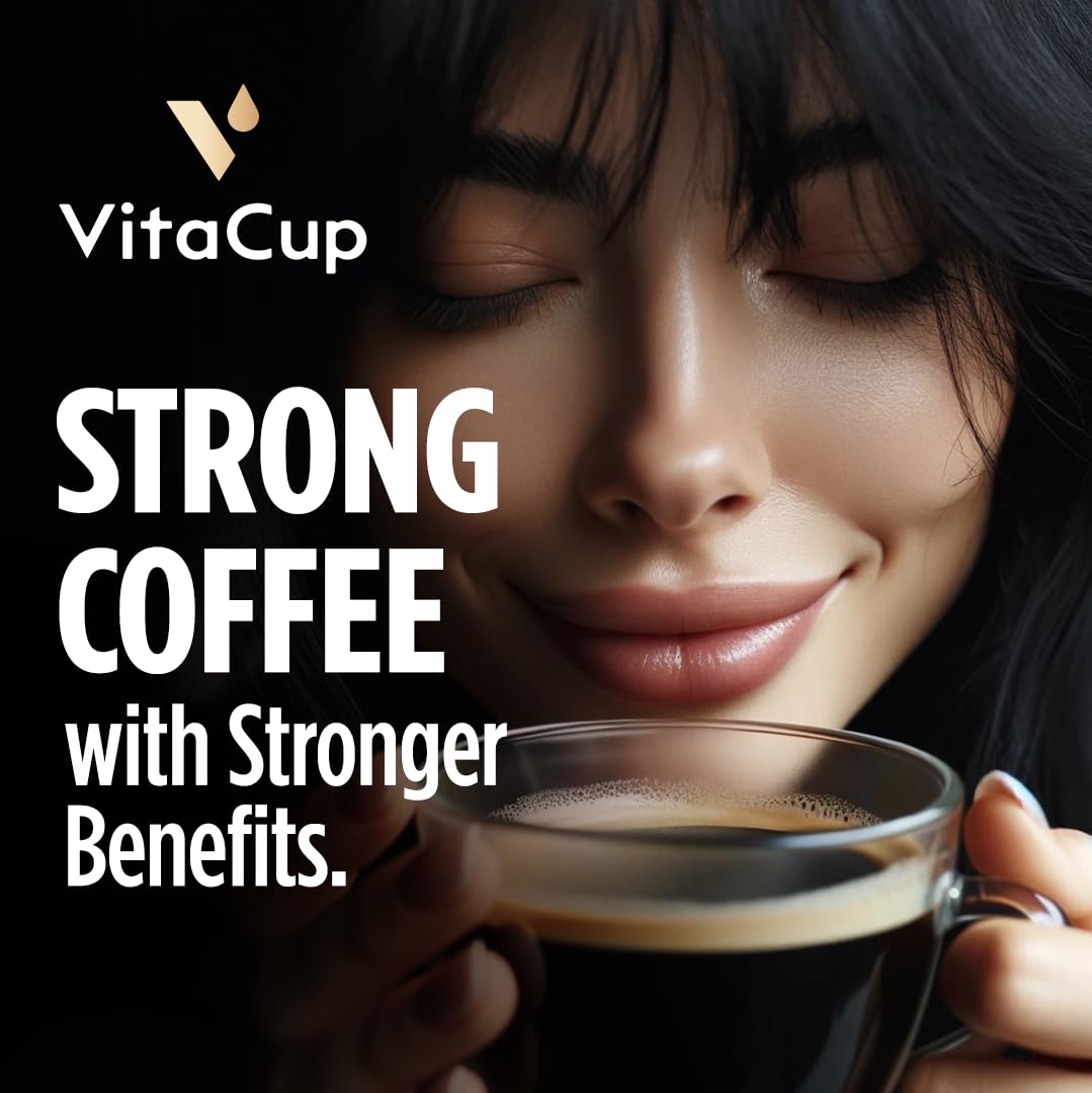 VitaCup Extra Shot Instant Coffee Packets with Espresso Shot, “Red Eye” High Caffeine, Bold Dark Roast w/Vitamin B12, Antioxidants, Premium Instant