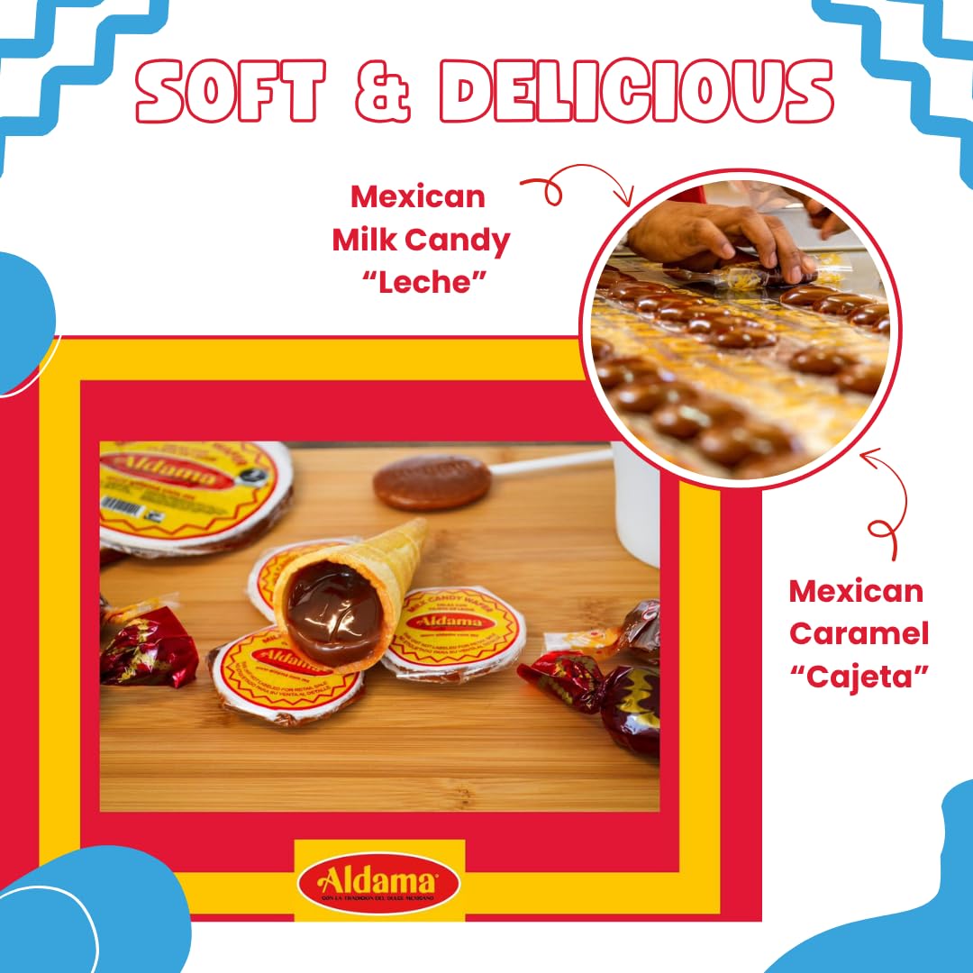 ALDAMA Wafer Milk Candy Cones, Crisp Wafer Shells Filled with Rich Mexican Cajeta Milk Filling (12 pieces)