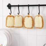 5 Pcs Cute Crochet Scrubbers, Toast Shaped No Odor Non-Scratch Reusable Scrub for Kitchen and Household Use Double Layered Scrubbers Cleaning Wash