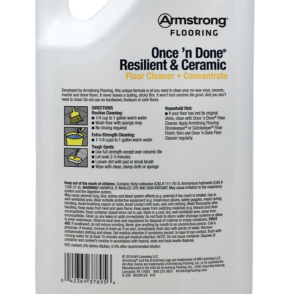 Armstrong Once'n Done Resilient & Ceramic Floor Cleaner Concentrate 32oz No-Rinse No-Wax New Package