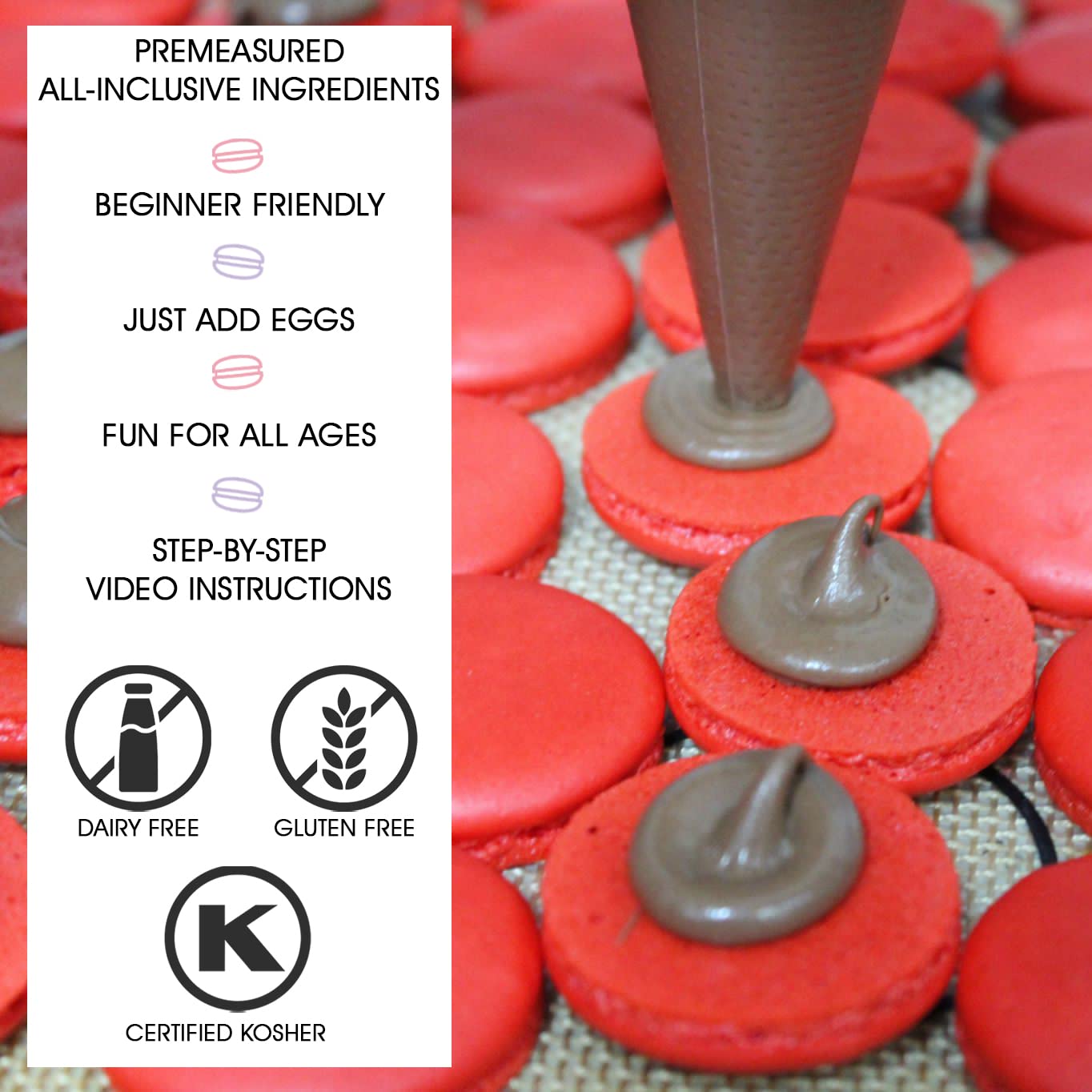 Macalicious Macaron Baking Mix - DIY Bake Your Own French Macarons Kit -Includes All Dry Ingredients, Pastry Bags with Piping Tip, Template, and Detailed Instructions - Great activity for Kids & Adults