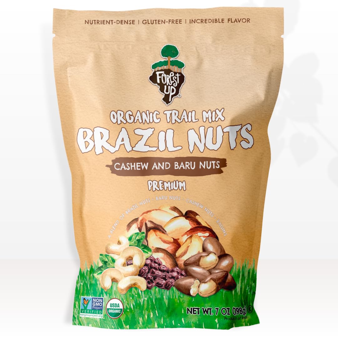 Organic Trail Mix Nuts & Raisins 7oz - Brazil Nuts, Cashews, Baru Nuts & Raisins - Gluten Free, Non-GMO, Vegan, Healthy Snack - Forest Up