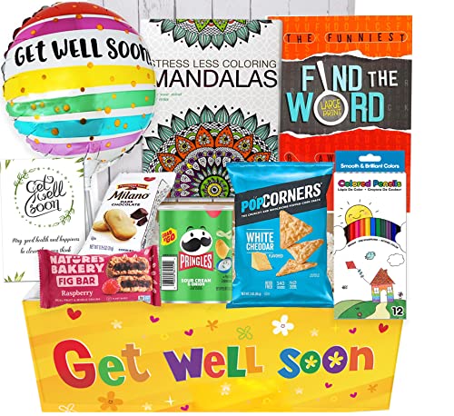 GET WELL GIFT Basket, package for Adults or kids Men, women, boy or girl Care package, Feel better soon for home or hospital, after surgery w/Balloon