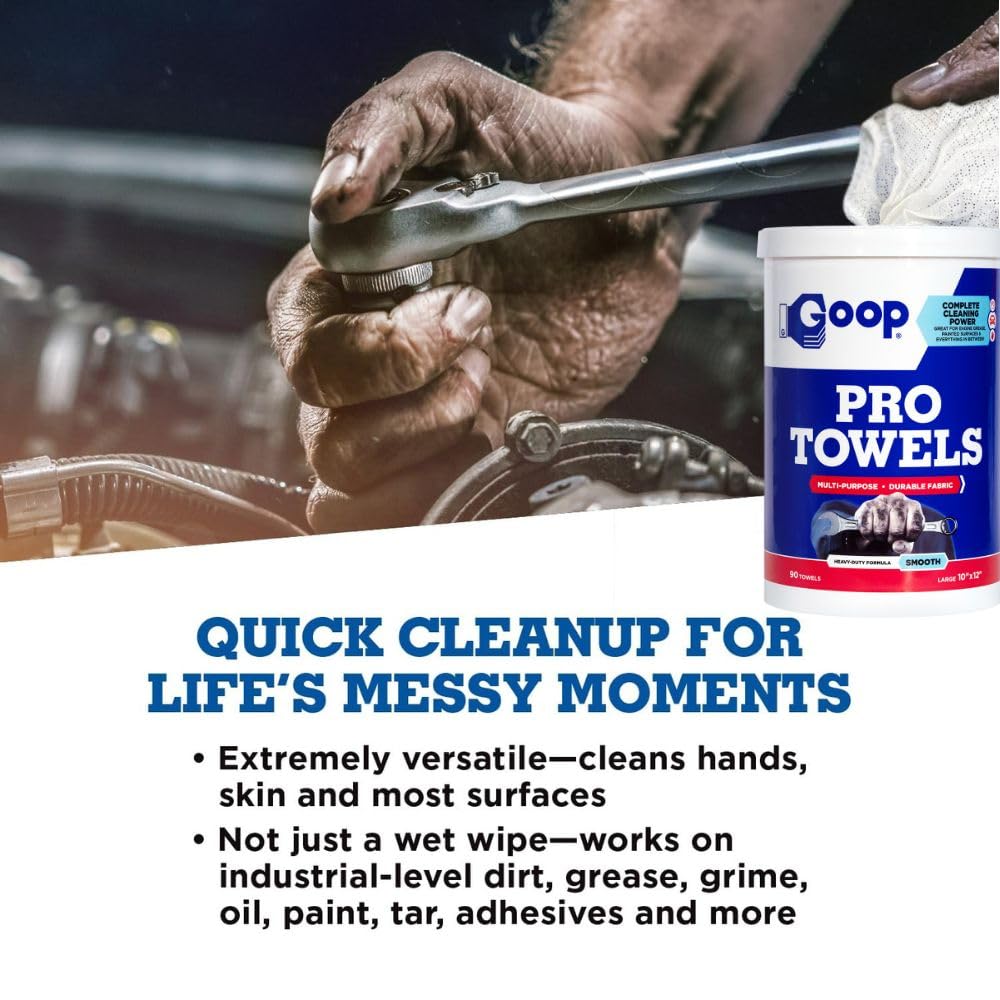 GOOP Pro Towels Heavy-Duty Multi-Surface Cleaning Wipes - Removes Engine Grease, Grime & Paint - Safe for Tools, Machinery & Painted Surfaces - 90