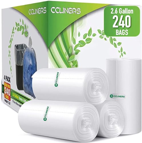 2.6 Gallon Clear Bathroom Trash Bags (240 Bags) 2 Gallon Small Garbage Bags 10 Liter Plastic Wastebasket Trash Can Liners for Home and Office Bins