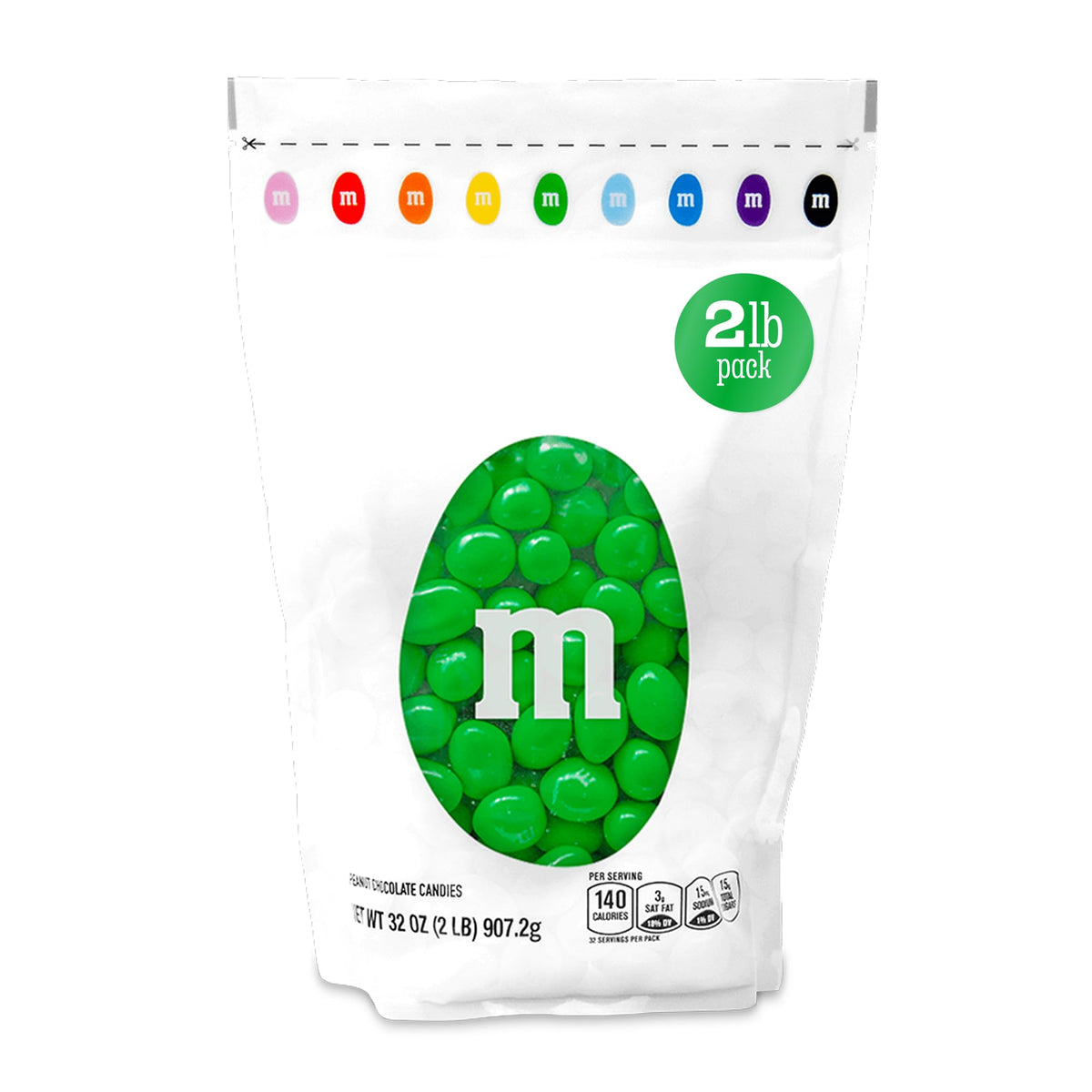 M&M'S Green Peanut Chocolate Candy, 2 lb Bulk Resealable Bag