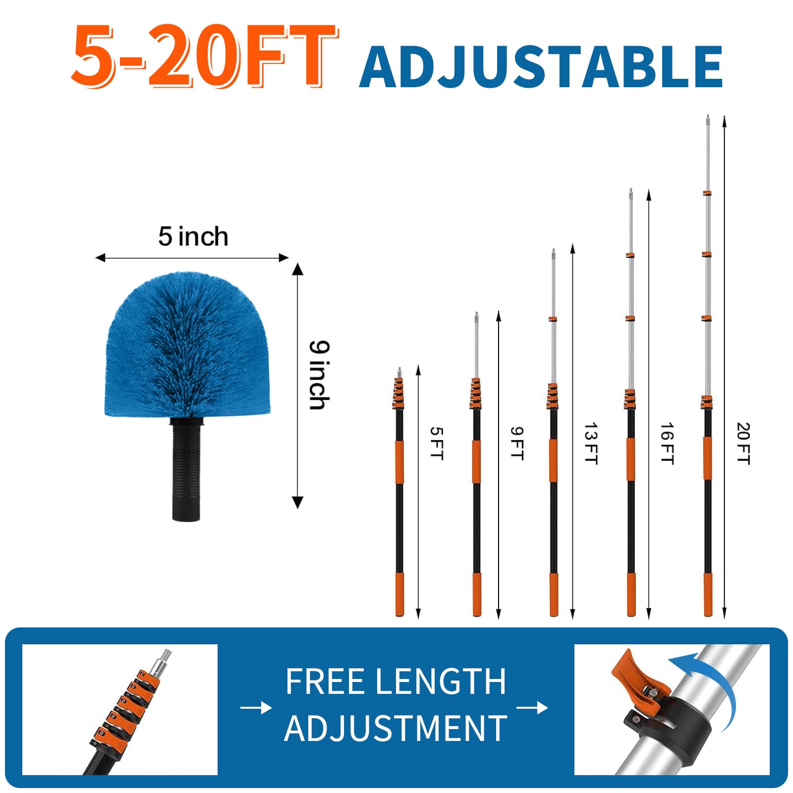 Cobweb Duster with Extension Pole, Dense Soft Bristles & Efficient Dust Removal, High Reach Cleaning 5-20FT Adjustable to 26FT, Indoor Outdoor