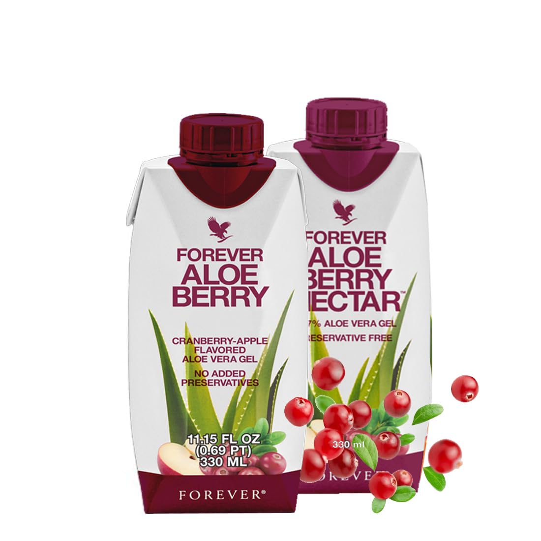 2 x Forever Aloe Berry Nectar Minis (330mL/11.15oz Each) 90.7% Pure Inner Leaf Aloe Vera Gel, No Added Preservatives. Gluten-Free (Pack of 2)