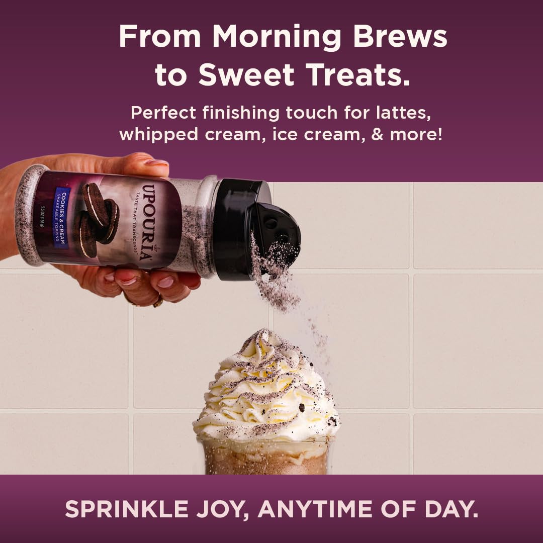Upouria Cookies and Cream Topping for Coffee, Lattes, Hot Chocolate, Desserts, Gourmet Coookie Taste, Vegan, Gluten-Free, Indulgent Beverage & Dessert