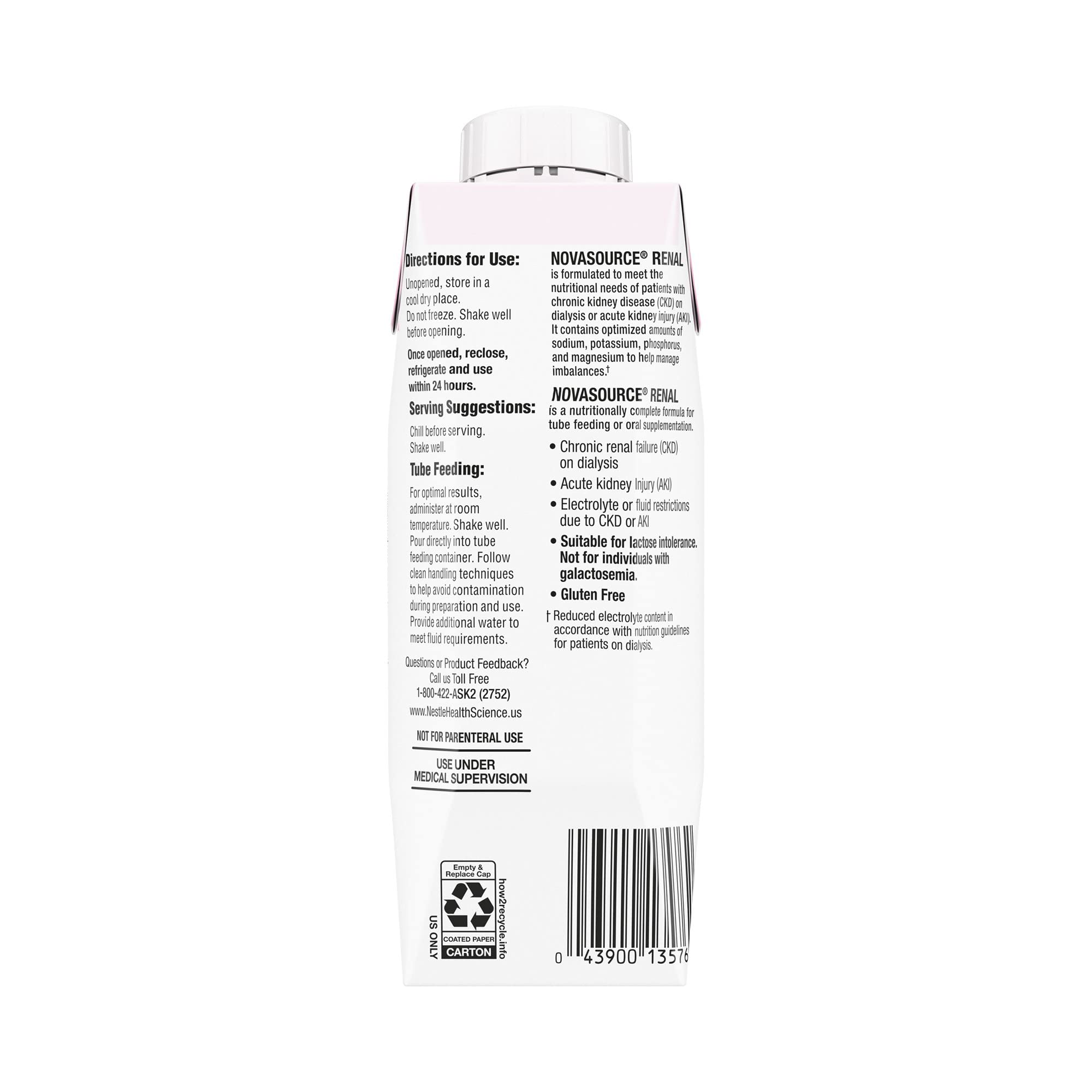 Nestle Novasource Renal Nutritionally Complete Formula Strawberry 8 oz Carton 24 Ct