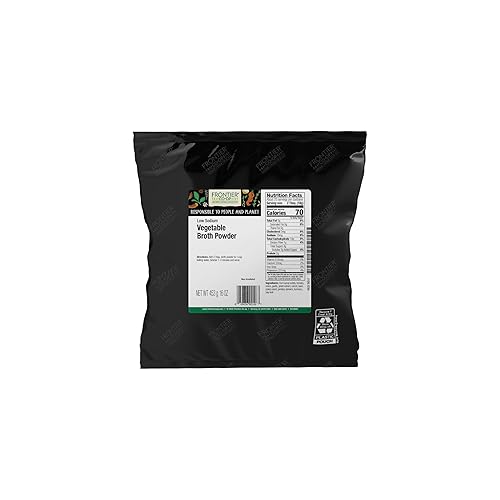 Frontier Co-op Vegetable Flavored Broth Powder, 1-Pound Bulk, Low Sodium, Onion, Garlic, Carrot, Basil, Turmeric, Celery Seed