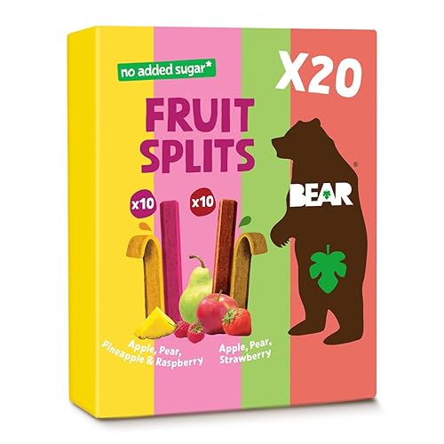 BEAR Real Fruit Snack Splits - Gluten Free, Vegan, and Non-GMO - Variety Pack (Apple/Strawberry, Raspberry/Pineapple)- Healthy School And Lunch Snacks