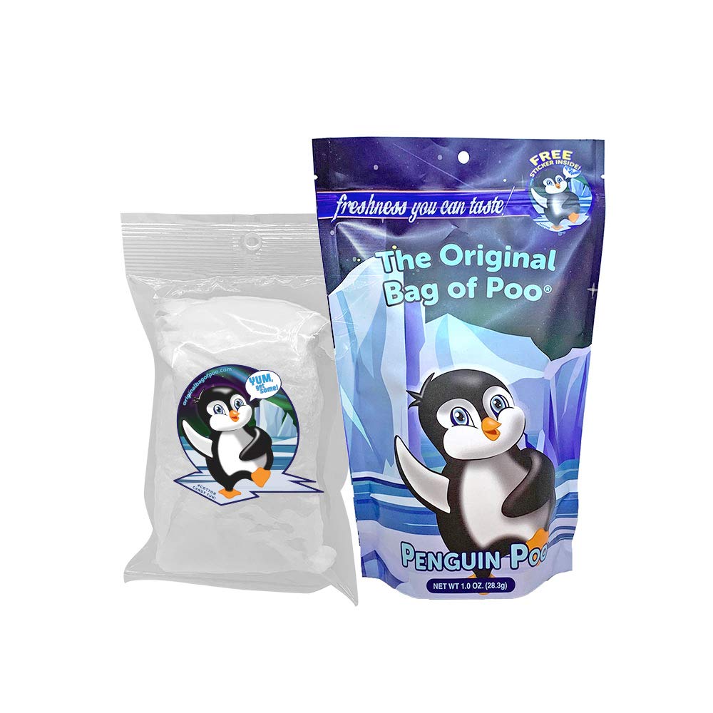The Original Bag of Poo®, Penguin Poo (Vanilla Flavor Cotton Candy) Novelty Poop Gag Gift. Free sticker inside.