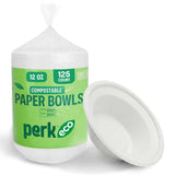 Staples Perk Eco 12 Oz Compostable Paper Bowls, 125 Count Bulk Disposable Bowls for Soups, Snacks and Everyday Meals, White