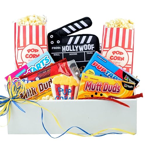 Gift Basket For Dog and Dog Owners, Movie Night Theme with Snacks Included, Dog Treats, Adult Snacks, Dog Toy, Holiday Gift Basket For Loved Ones