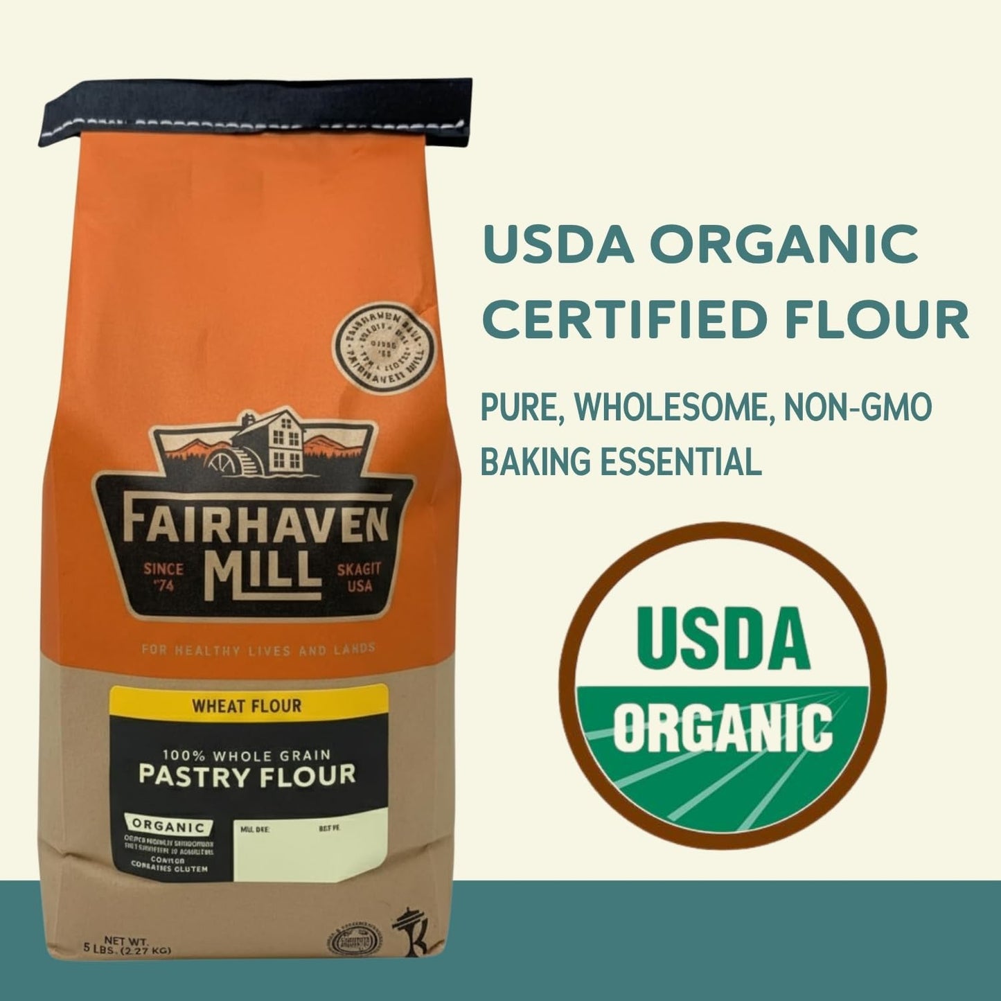 Fairhaven Mill Organic Grain Pastry Flour - USDA Certified Organic and Non-GMO - Low Protein for All Pastry Applications, Cookies, Muffins & Everyday