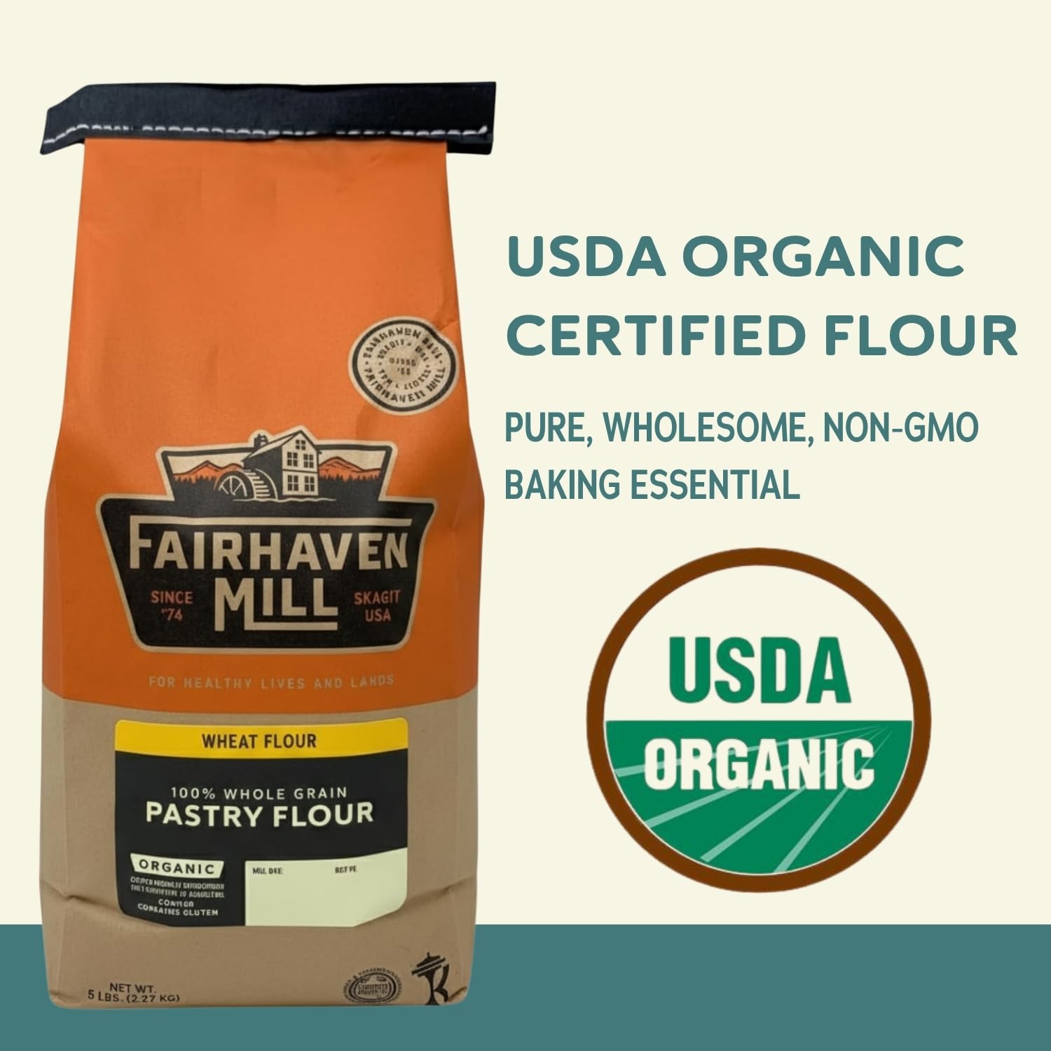 Fairhaven Mill Organic Grain Pastry Flour - USDA Certified Organic and Non-GMO - Low Protein for All Pastry Applications, Cookies, Muffins & Everyday