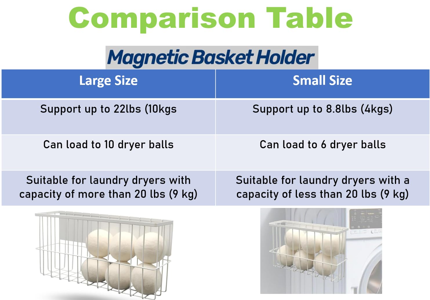 6 XL Wool Dryer Balls & Magnetic Dryer Ball Holder - Natural Fabric Softener, Reusable, Reduces Clothing Wrinkles and Saves Drying Time - Dryer Ball