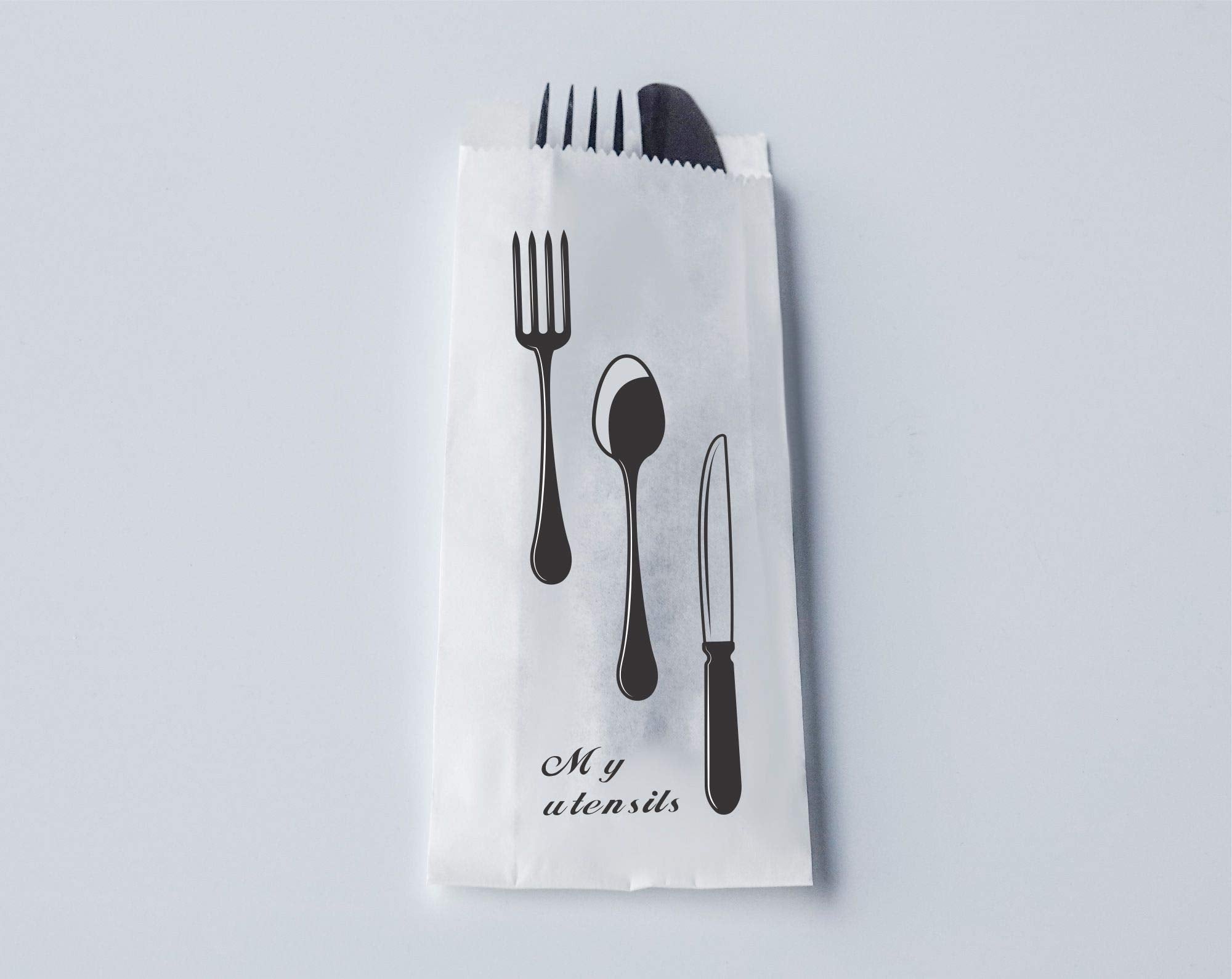 100 Pack 100% White Kraft Paper Bags, 2.75 x 10 inches White Plain Bag Kitchen Cutlery Utensils Holder