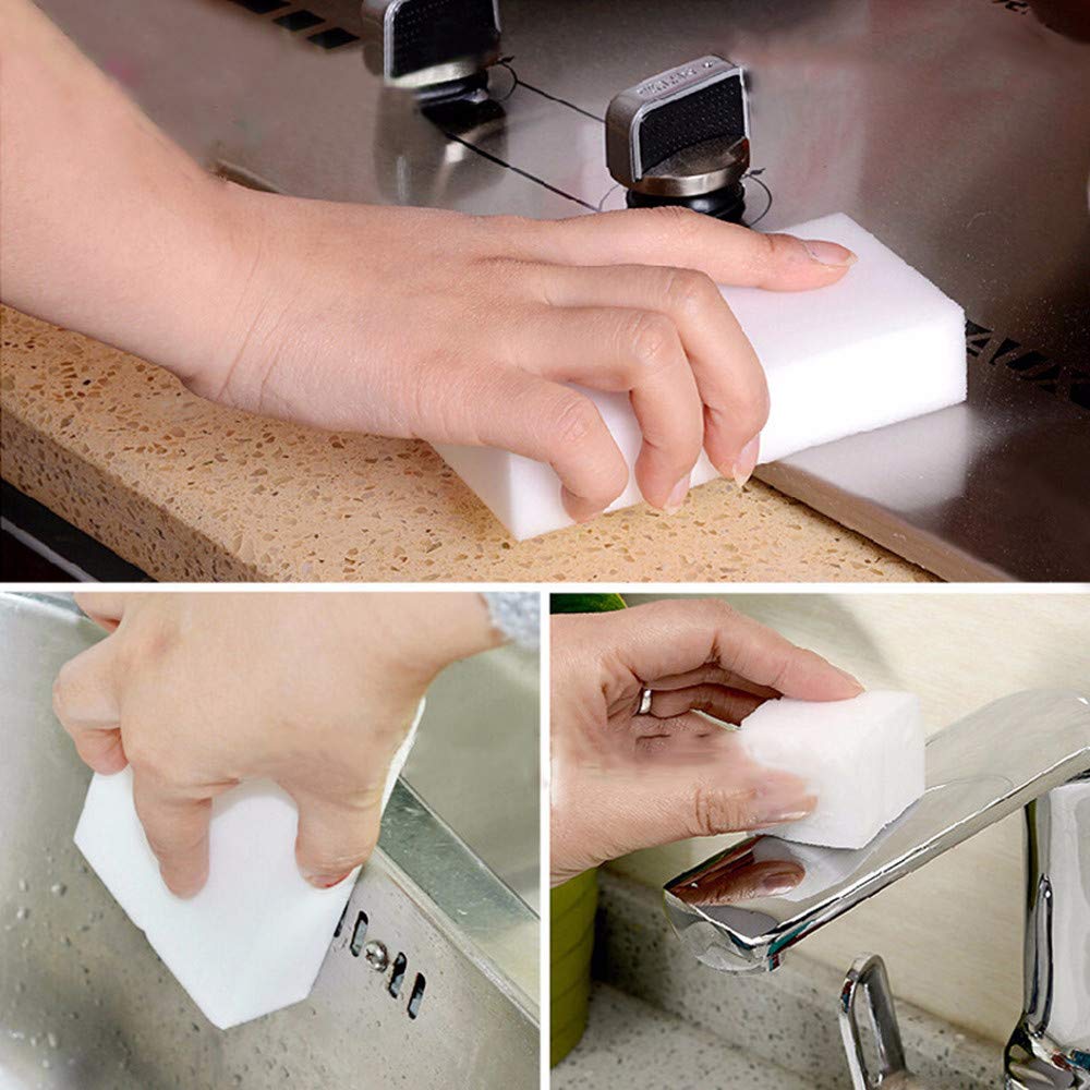 100 Pack Extra Thick Magic Sponge Eraser Cleaning Melamine Foam Eraser Sponge Magic Cleaning Pads for Kitchen, Bathroom, Furniture, Leather, Car