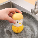 Ximimark 2 PCS Yellow Duck +Yellow Chicken Dish Brush Handle Built-in Scraper, Scrub Brush for Pans, Pots, Kitchen Sink Cleaning
