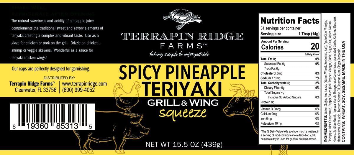 Terrapin Ridge Farms Spicy Pineapple Teriyaki Grill and Wing Sauce - One 15.5 Ounce Squeeze Bottle