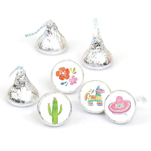 Big Dot of Happiness Mini Fiesta Stickers, Mexican Themed Party Round Candy Sticker Favors - Small Labels Fit Chocolate Candy (1 Sheet of 108)