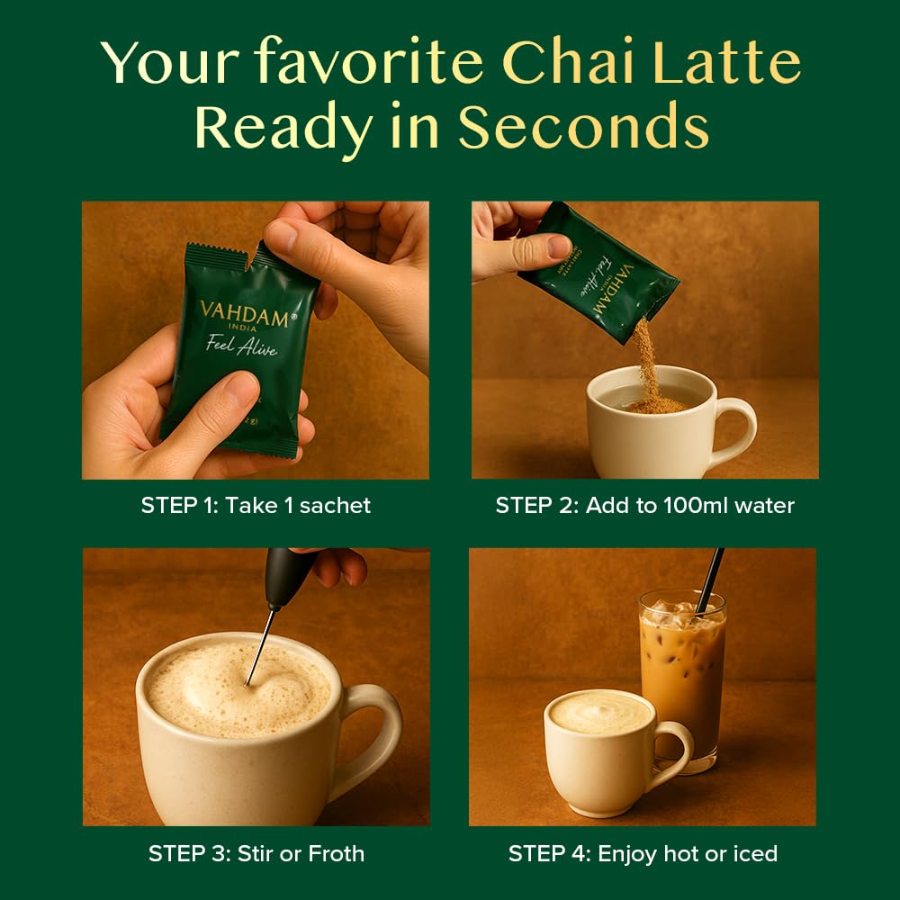 VAHDAM Instant Chai Latte - 10 Sachets (7.7 Oz / 220g) | Authentic Indian Chai with Natural Spices | Just Add Water, No Steeping Required | Creamy