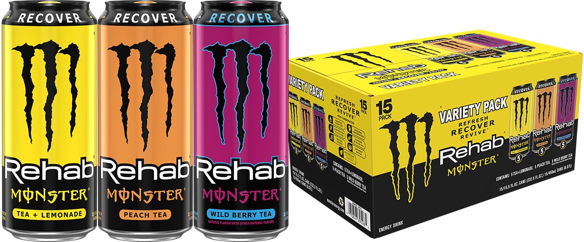 Monster Energy Rehab LPWBT, Variety Pack, Energy Iced Tea, 15.5 Ounce