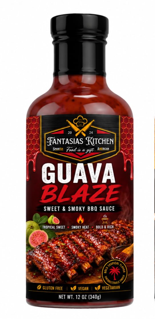 Fantasia's Kitchen Guava Blaze BBQ Sauce, Sweet and Smoky Barbecue Sauce with Mild Heat, island flavors, Vegetarian, Gluten Free, BPA Free, Cold