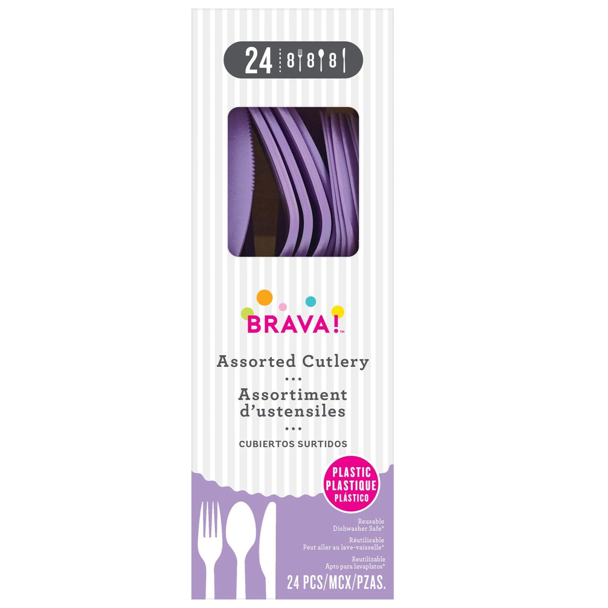 New Purple Plastic Heavy Weight Assorted Cutlery Set (24 Pc.) - Durable & Elegant Utensils, Perfect for Parties, Events, and Everyday Use