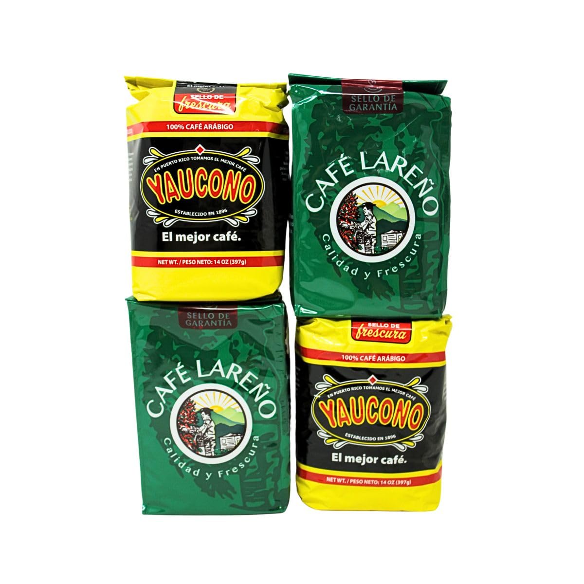Best Seller's Puerto Rican Coffee Pack - 2 pk of Cafe Yaucono 14oz & 2 pk of Cafe Lareño 14oz