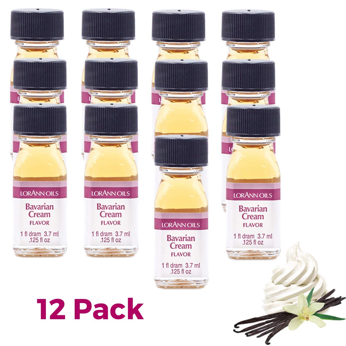 LorAnn Bavarian Cream SS Flavor Flavor, 1 dram bottle (.0125 fl oz - 3.7ml - 1 teaspoon)- 12 pack