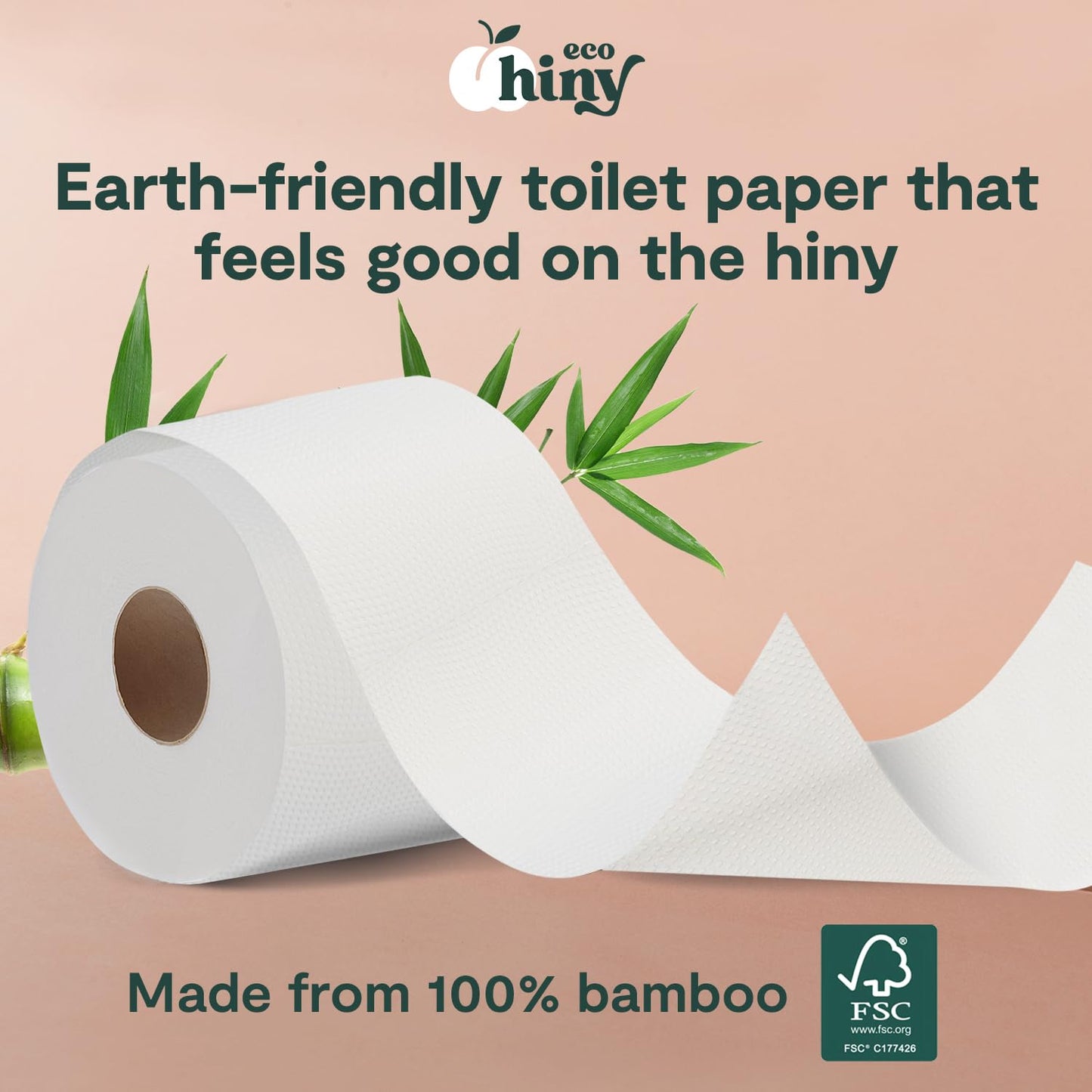ecoHiny Premium & Soft Bamboo Toilet Paper | PFAS Free | 24 Mega Rolls, 3 ply & 350 Sheets | Non Toxic, FSC Certified, Septic Safe, BPA Free | Tree