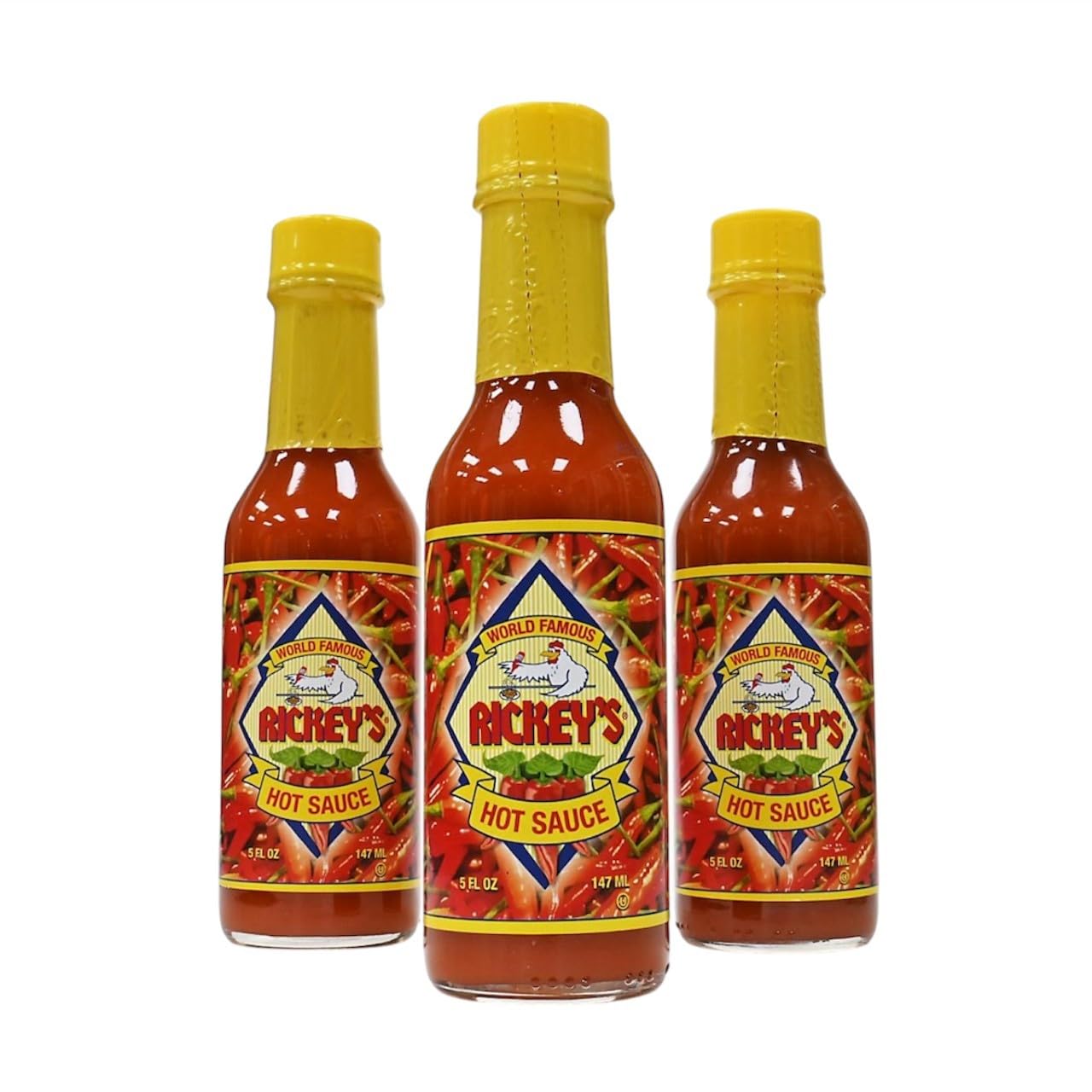 RICKEY'S Original World Famous Sauce, Gourmet Hot Sauce with Aged Red Peppers, Distilled Vinegar, Salt, Granulated Garlic, in a Bottle, 5 oz.