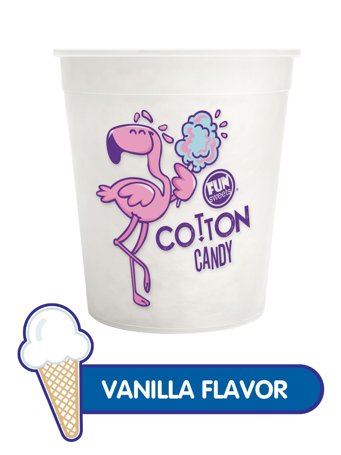 Fun Sweets Vanilla Cotton Candy 6-Pack - Dye Free White Cotton Candy in 1.5 oz Individual CottonCandy Tubs - White CottonCandy for Weddings