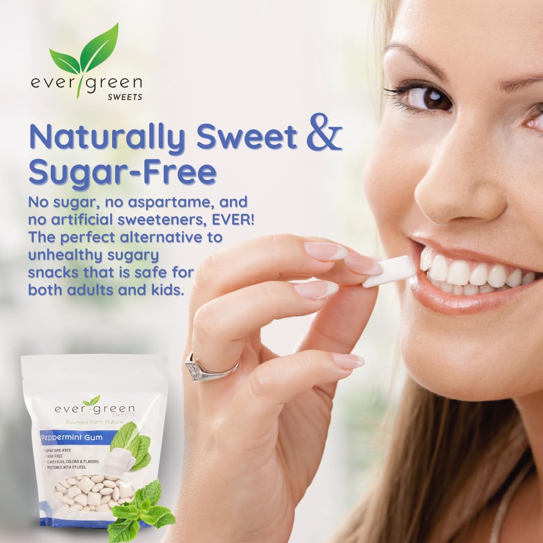 Evergreen Sweets Chewing gum - 400 Pieces Per Bag - Natural Peppermint Gum Made with Xylitol and Stevia - Sugar-Free, Aspartame Free and Vegan
