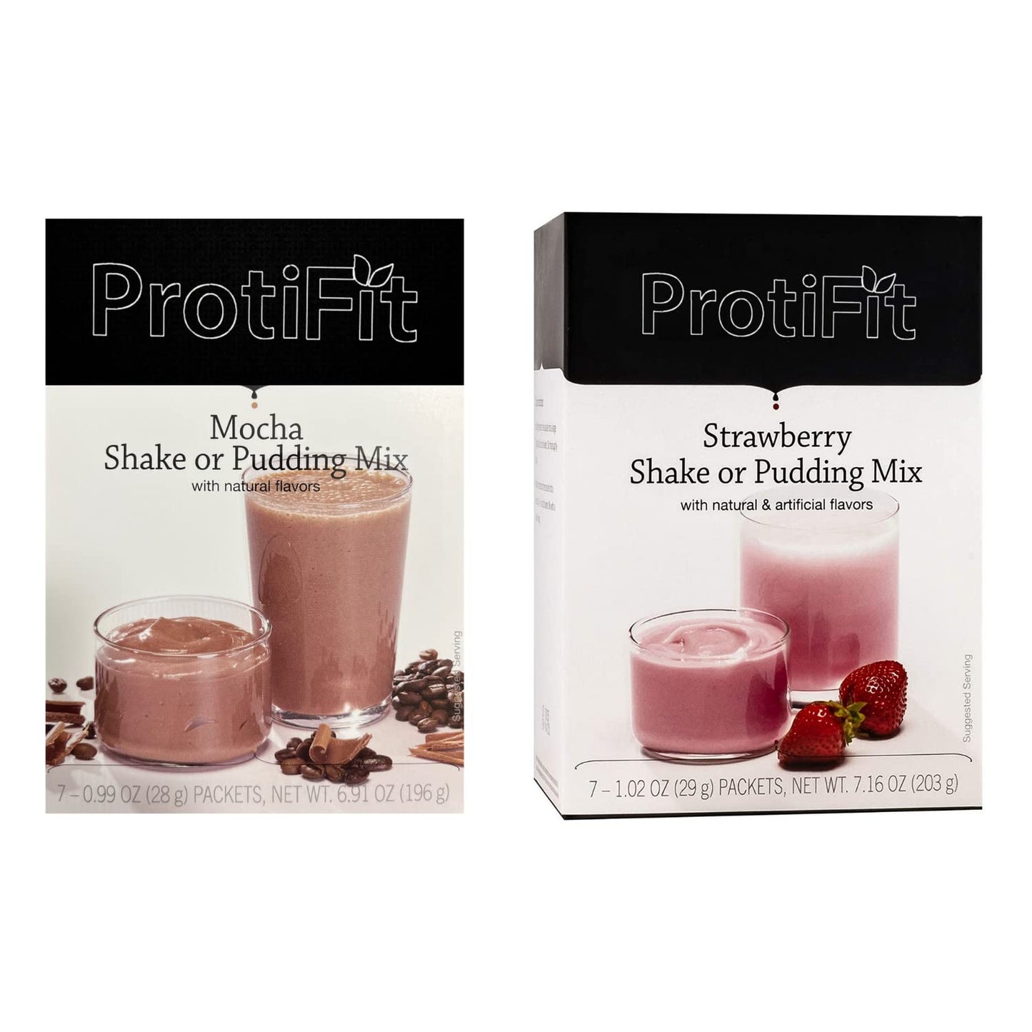 PROTIFIT - High Protein Mocha & Strawberry Pudding & Shake Mix 2 Pack, 15g Protein, Low Calorie, Low Fat, Low Carb, Aspartame Free, Idea Protein