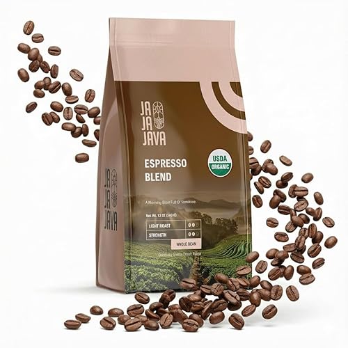 JaJa Java Espresso Blend Whole Bean Coffee, Light Roast, 12 Ounces, USDA Organic, Specialty Grade Fresh Roast