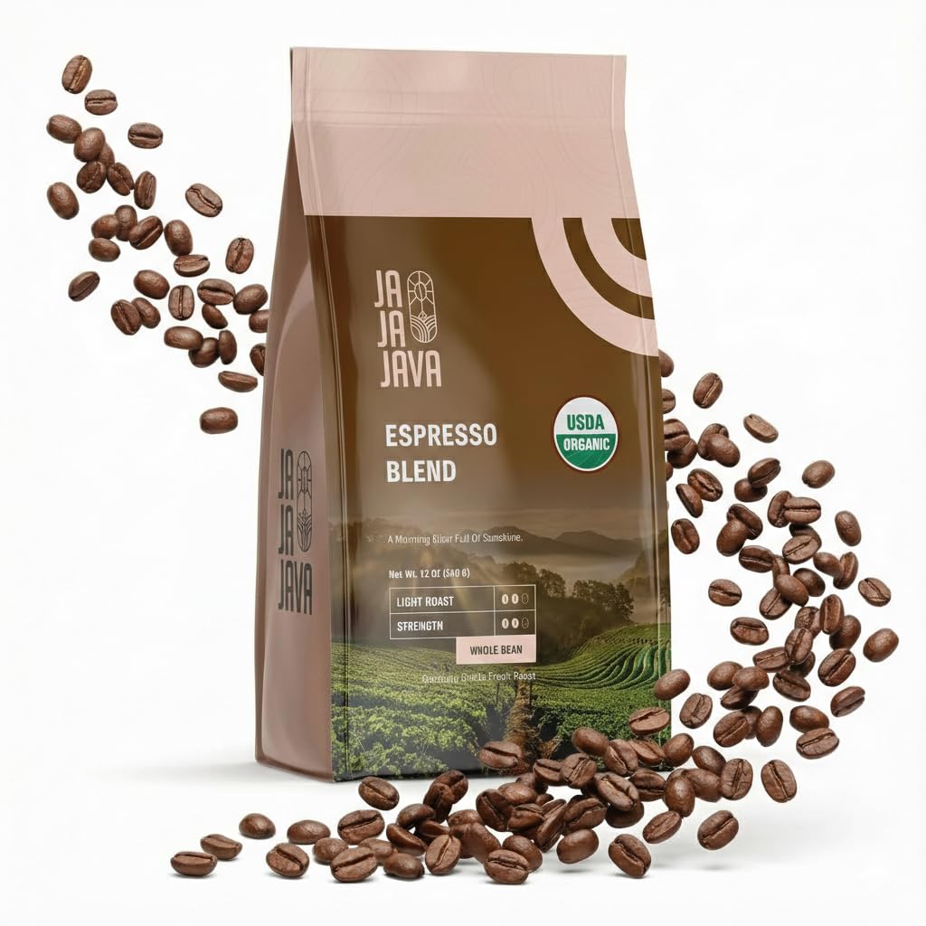 JaJa Java Espresso Blend Whole Bean Coffee, Light Roast, 12 Ounces, USDA Organic, Specialty Grade Fresh Roast