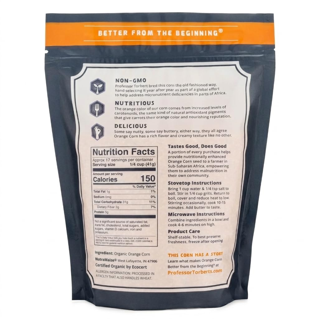 Professor Torbert's Orange Corn Grits (24 oz Bag) (24 oz Bag, Organic)