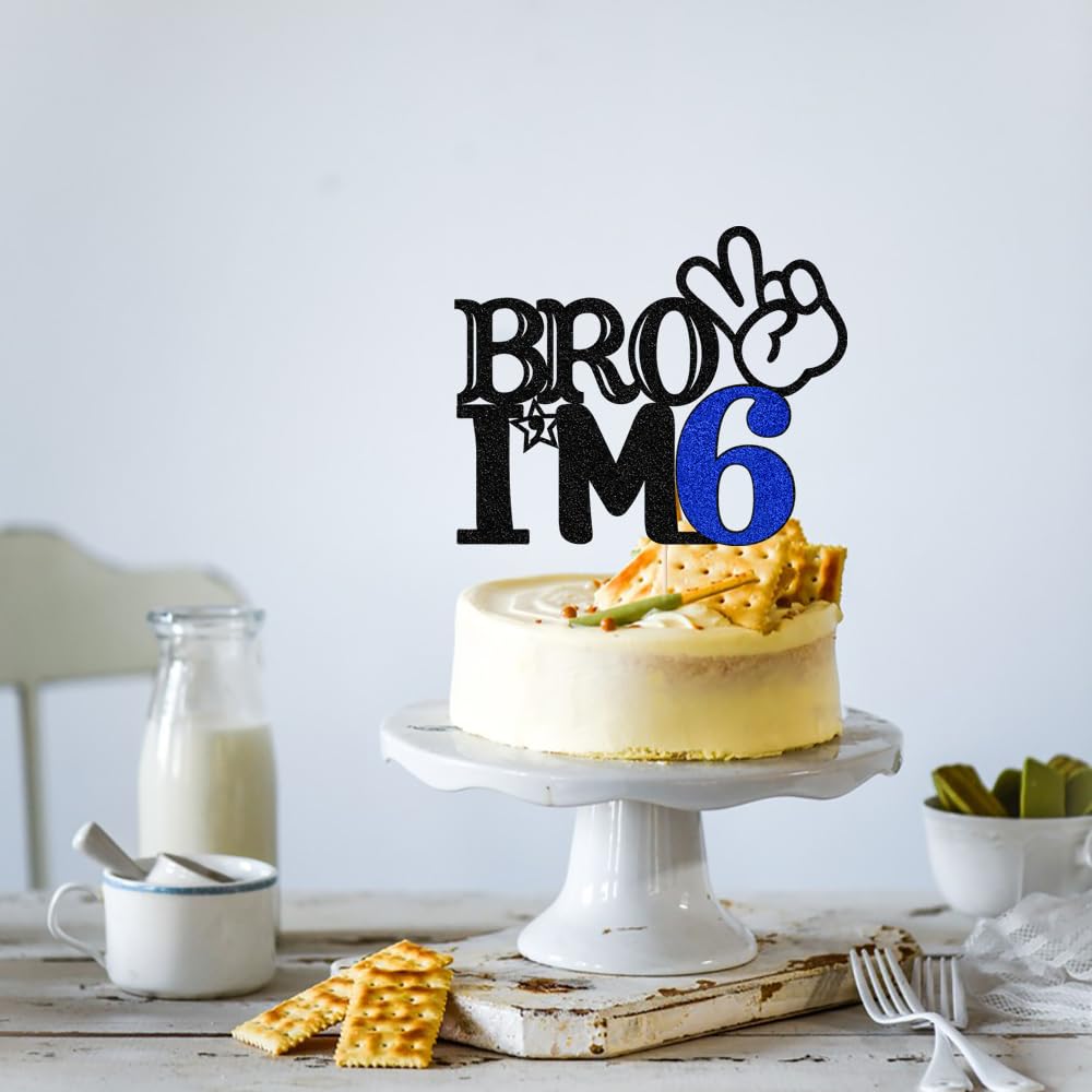 Bro I'm 6 Cake Topper- 6th Birthday Cake Picks, Officially Teenager Cake Topper, Boy 6th Birthday Cake Decorations - 6 Years Old - Big Brother 6th