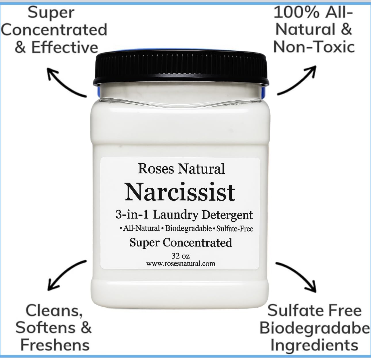 Narcissist 3-in-1 Laundry Detergent, Super Concentrated, All-Natural, Sulfate-Free, 32 oz, Plant-based, Non-Toxic, Sensitive-Skin Approved, Made in