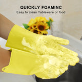 Silicone Dishwashing Scrubber Glove Brush - Reusable Rubber Kitchen Gloves for Housework, Car, Bathroom, Clothes, Pet (Yellow)