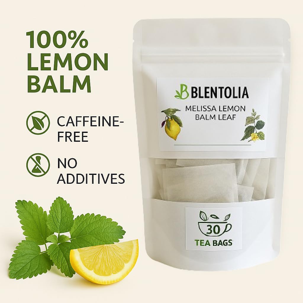 Blentolia Lemon Balm Tea - Melissa Officinalis Herbal Tea Bags - Calming & Soothing - 100% Natural Leaves - 30 Caffeine-Free Tea Bags