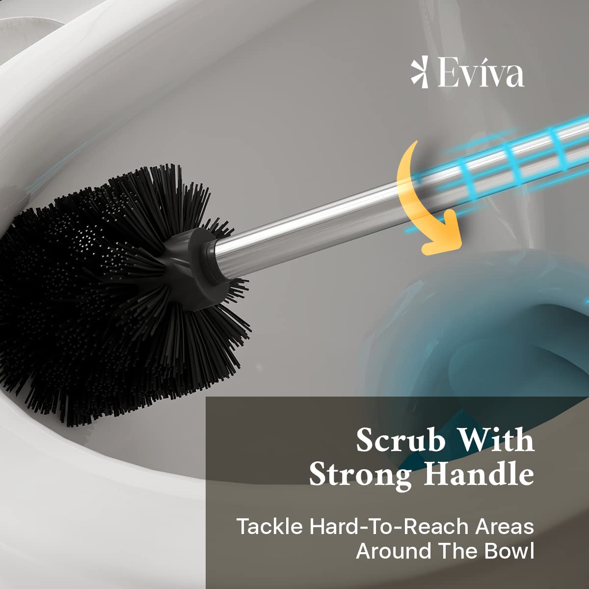 Eviva Elegant Round Toilet Bowl Brush and Holder - Metal Toilet Brushes for Bathroom with Holder - Modern Toilet Bowl Cleaner Brush Accent Piece